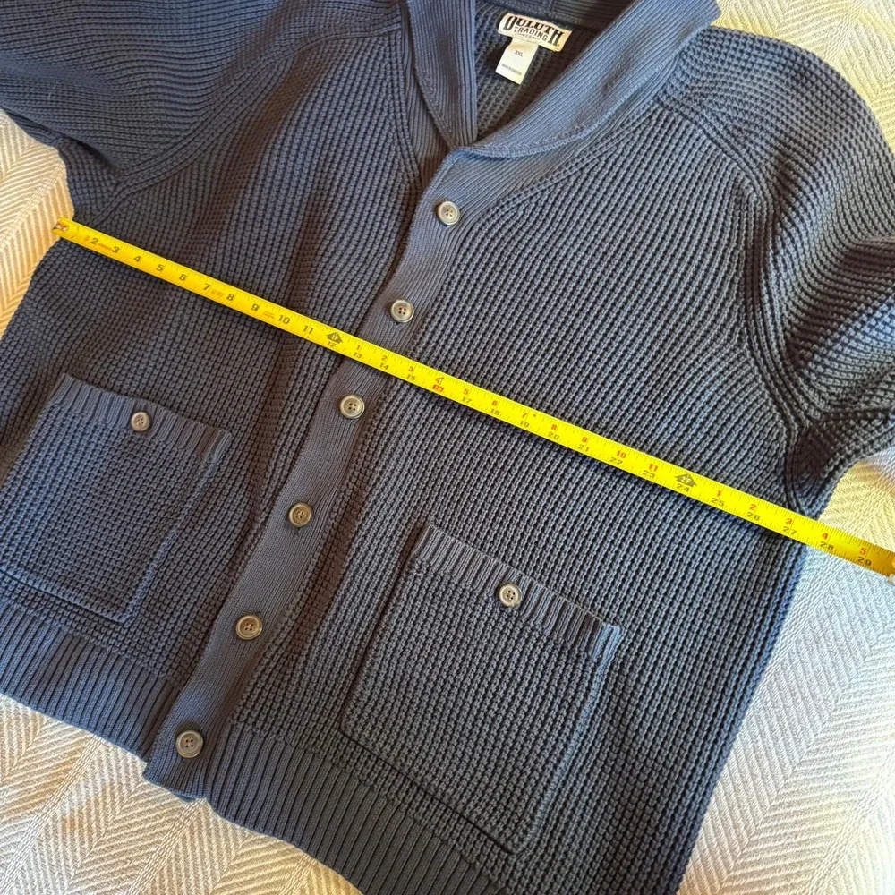 Duluth Trading Co Burly Retirement‎ Shawl Collar Waffle Cardigan Navy 3XL